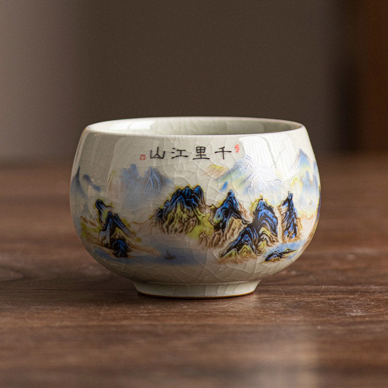 Buddha Stones A Panorama of Rivers and Mountains Ceramic Teacup Kung Fu Tea Cup 150ml - image 1