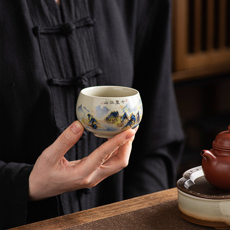Buddha Stones A Panorama of Rivers and Mountains Ceramic Teacup Kung Fu Tea Cup 150ml - image 9