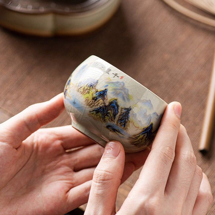 Buddha Stones A Panorama of Rivers and Mountains Ceramic Teacup Kung Fu Tea Cup 150ml - image 5