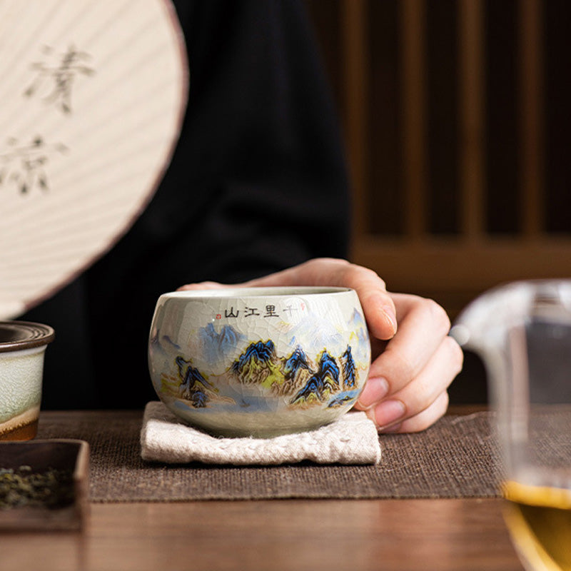 Buddha Stones A Panorama of Rivers and Mountains Ceramic Teacup Kung Fu Tea Cup 150ml - image 6