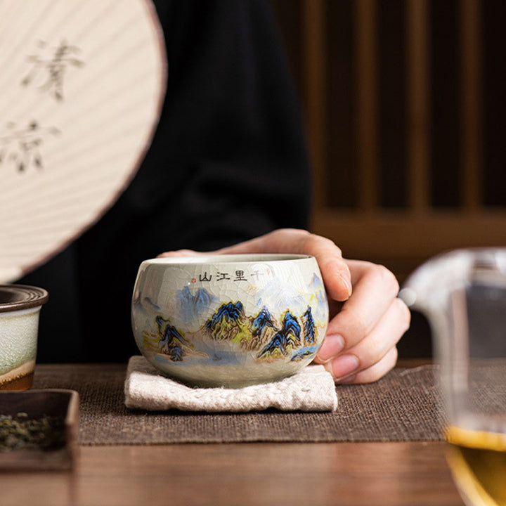 Buddha Stones A Panorama of Rivers and Mountains Ceramic Teacup Kung Fu Tea Cup 150ml - image 6