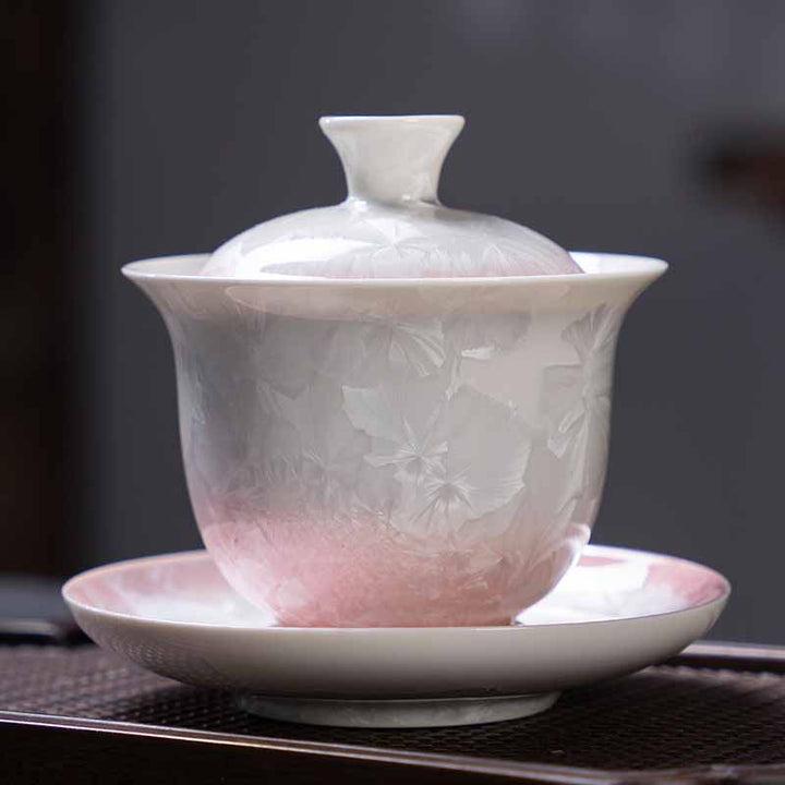 Buddha Stones Traditional Glaze Ceramic Gaiwan Sancai Teacup Kung Fu Tea Cup And Saucer With Lid 180ml - Gradient Pink 11.7cm*10.2cm*180ml - image 11