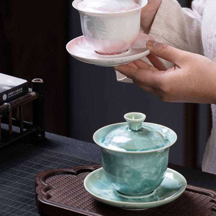 Buddha Stones Traditional Glaze Ceramic Gaiwan Sancai Teacup Kung Fu Tea Cup And Saucer With Lid 180ml - image 14