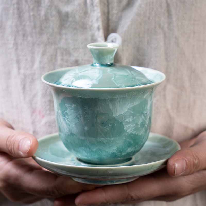 Buddha Stones Traditional Glaze Ceramic Gaiwan Sancai Teacup Kung Fu Tea Cup And Saucer With Lid 180ml - image 1