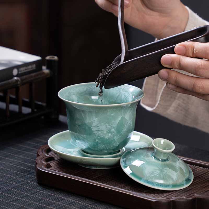 Buddha Stones Traditional Glaze Ceramic Gaiwan Sancai Teacup Kung Fu Tea Cup And Saucer With Lid 180ml - image 8