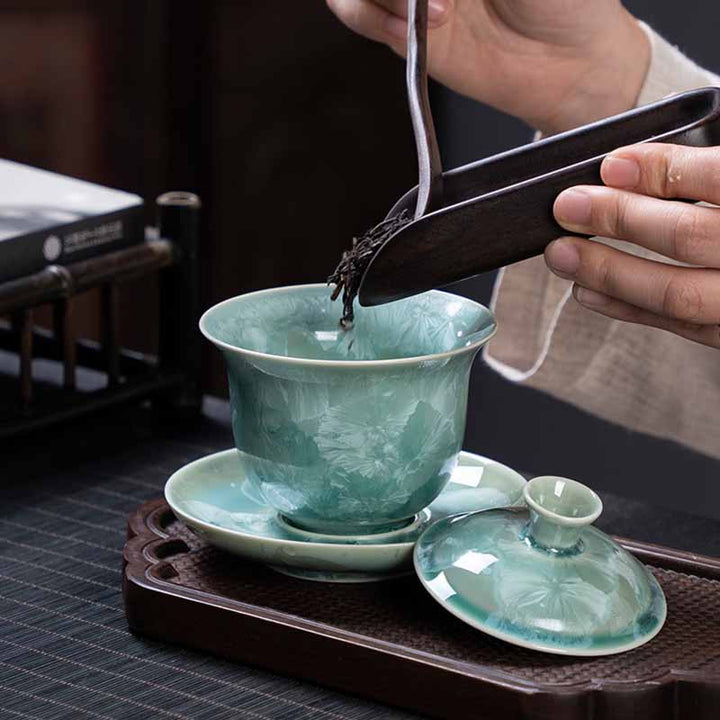 Buddha Stones Traditional Glaze Ceramic Gaiwan Sancai Teacup Kung Fu Tea Cup And Saucer With Lid 180ml - image 8