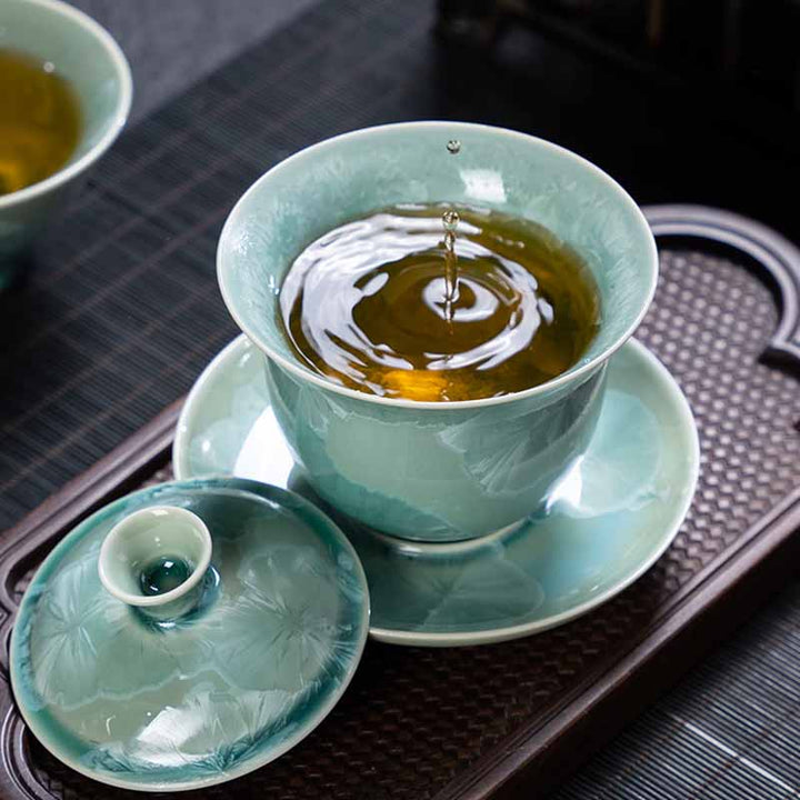 Buddha Stones Traditional Glaze Ceramic Gaiwan Sancai Teacup Kung Fu Tea Cup And Saucer With Lid 180ml - image 2