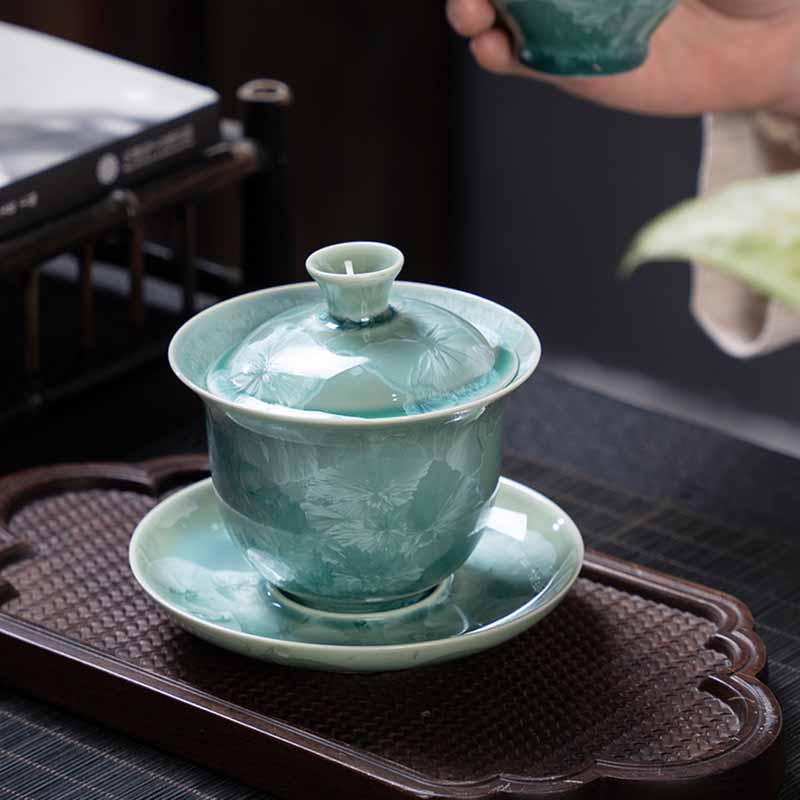 Buddha Stones Traditional Glaze Ceramic Gaiwan Sancai Teacup Kung Fu Tea Cup And Saucer With Lid 180ml - image 3