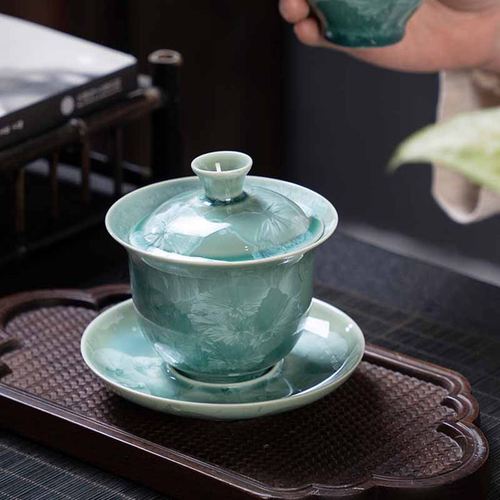 Buddha Stones Traditional Glaze Ceramic Gaiwan Sancai Teacup Kung Fu Tea Cup And Saucer With Lid 180ml - image 3
