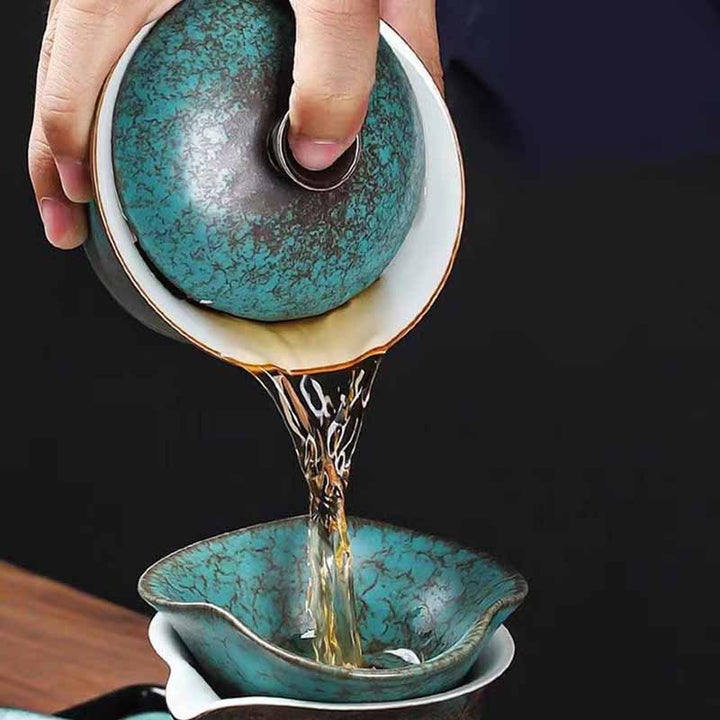 Buddha Stones Traditional Pine Tree Green Ceramic Gaiwan Sancai Teacup Kung Fu Tea Cup And Saucer With Lid - image 9