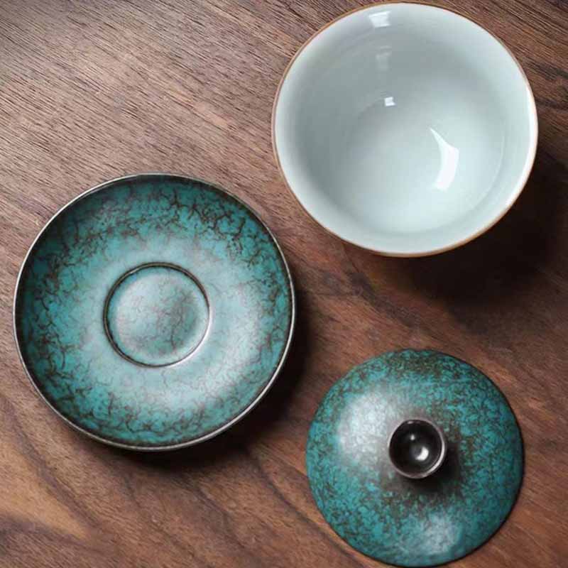 Buddha Stones Traditional Pine Tree Green Ceramic Gaiwan Sancai Teacup Kung Fu Tea Cup And Saucer With Lid - image 8