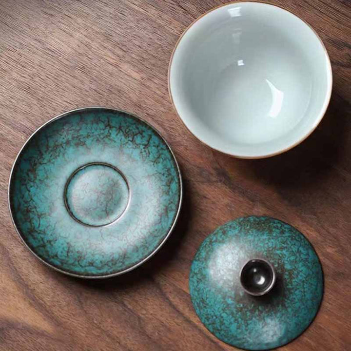 Buddha Stones Traditional Pine Tree Green Ceramic Gaiwan Sancai Teacup Kung Fu Tea Cup And Saucer With Lid - image 8