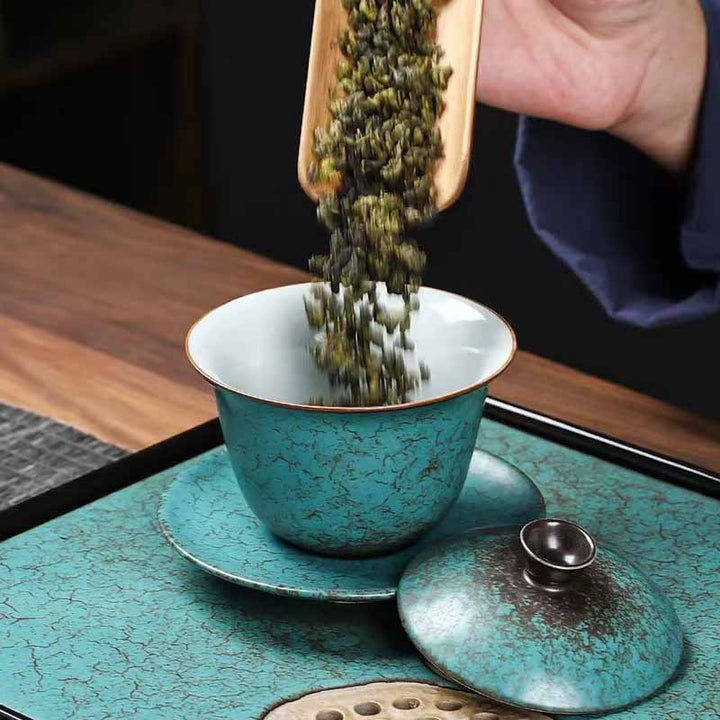 Buddha Stones Traditional Pine Tree Green Ceramic Gaiwan Sancai Teacup Kung Fu Tea Cup And Saucer With Lid - image 10