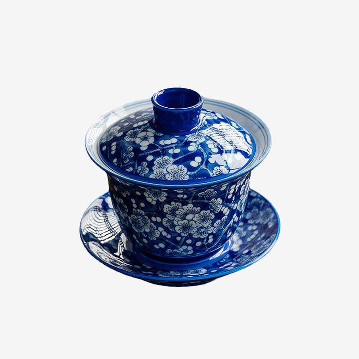 Buddha Stones Plum Blossom Blue And White Porcelain Ceramic Gaiwan Sancai Teacup Kung Fu Tea Cup And Saucer With Lid 185ml - image 16