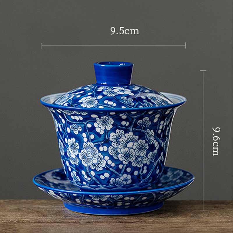 Buddha Stones Plum Blossom Blue And White Porcelain Ceramic Gaiwan Sancai Teacup Kung Fu Tea Cup And Saucer With Lid 185ml - image 15