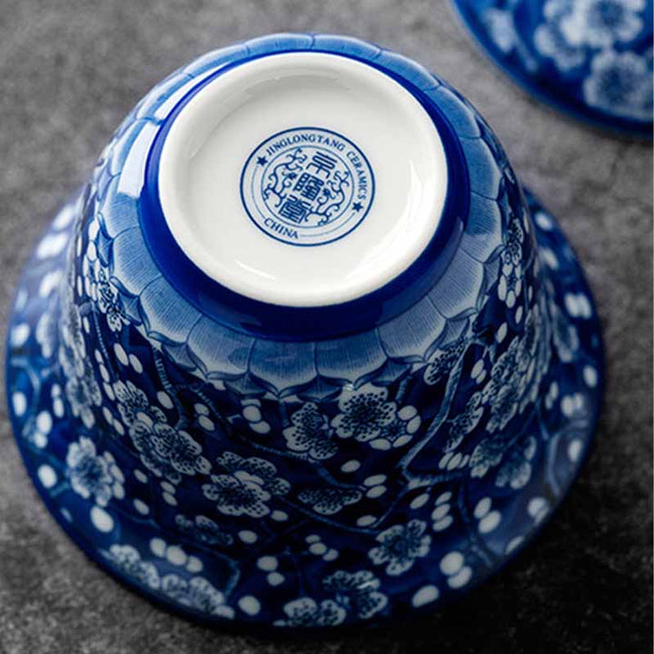 Buddha Stones Plum Blossom Blue And White Porcelain Ceramic Gaiwan Sancai Teacup Kung Fu Tea Cup And Saucer With Lid 185ml - image 7