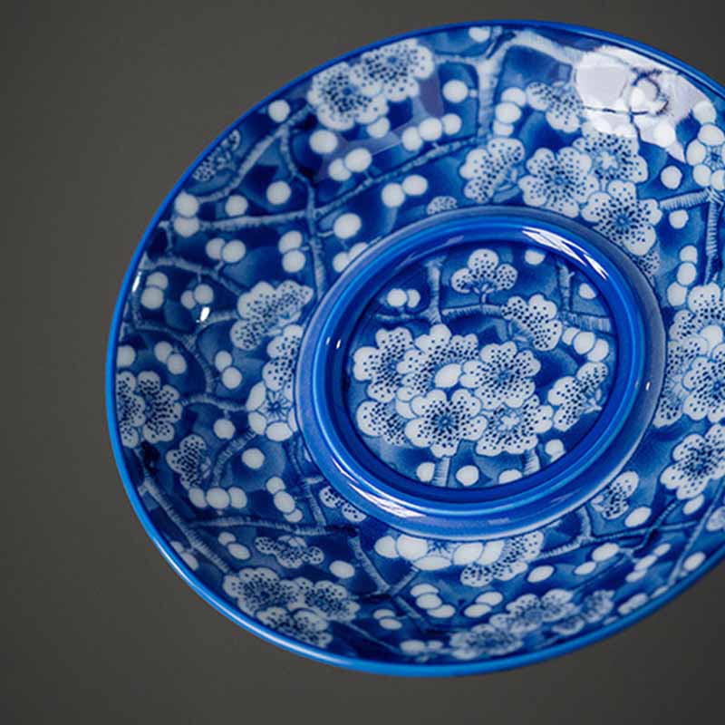 Buddha Stones Plum Blossom Blue And White Porcelain Ceramic Gaiwan Sancai Teacup Kung Fu Tea Cup And Saucer With Lid 185ml - image 8