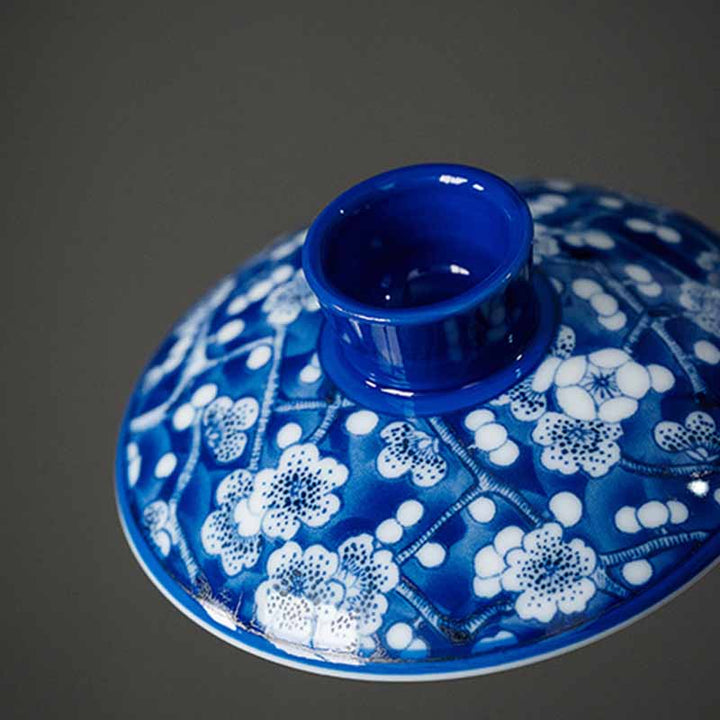 Buddha Stones Plum Blossom Blue And White Porcelain Ceramic Gaiwan Sancai Teacup Kung Fu Tea Cup And Saucer With Lid 185ml - image 5
