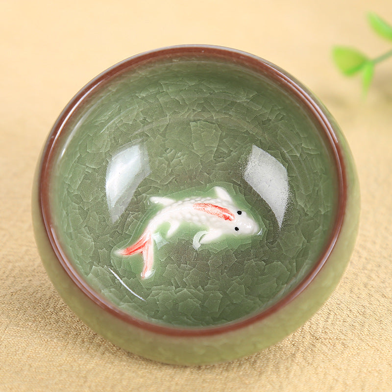 Buddha Stones Cute Koi Fish Ceramic Teacup Kung Fu Tea Cup Bowl 45ml - Light Green Koi Fish 6.1cm*3cm*45ml - image 0