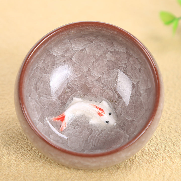 Buddha Stones Cute Koi Fish Ceramic Teacup Kung Fu Tea Cup Bowl 45ml - Antiquewhite Koi Fish 6.1cm*3cm*45ml - image 2