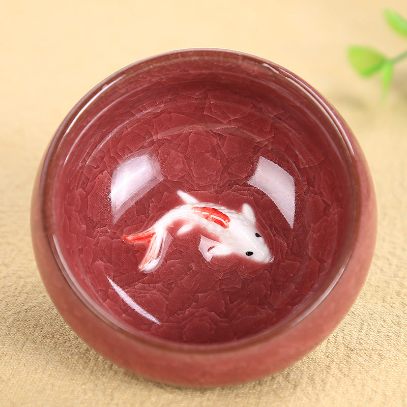 Buddha Stones Cute Koi Fish Ceramic Teacup Kung Fu Tea Cup Bowl 45ml - Red Koi Fish 6.1cm*3cm*45ml - image 4