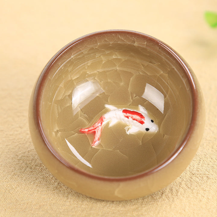 Buddha Stones Cute Koi Fish Ceramic Teacup Kung Fu Tea Cup Bowl 45ml - Golden Koi Fish 6.1cm*3cm*45ml - image 3