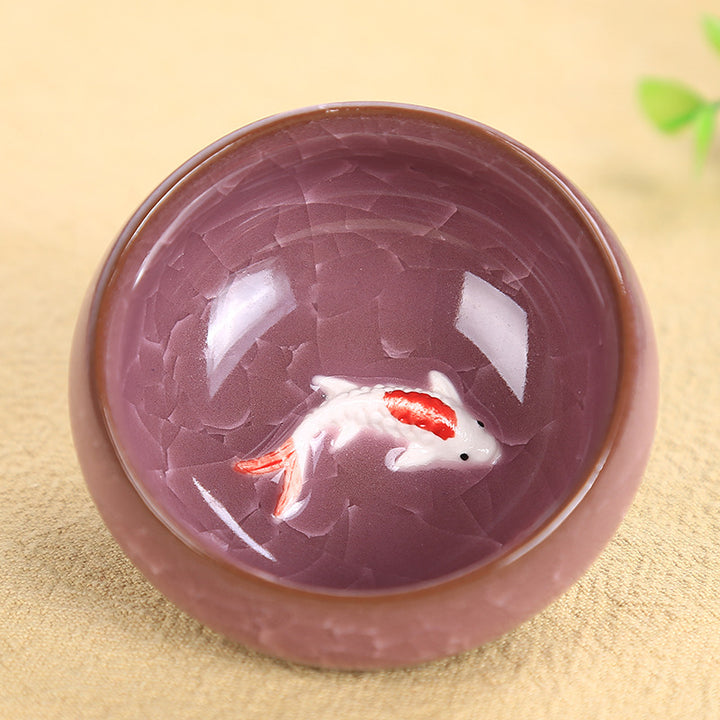 Buddha Stones Cute Koi Fish Ceramic Teacup Kung Fu Tea Cup Bowl 45ml - Purple Koi Fish 6.1cm*3cm*45ml - image 5