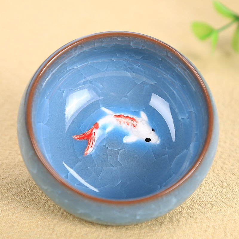 Buddha Stones Cute Koi Fish Ceramic Teacup Kung Fu Tea Cup Bowl 45ml - Sky Blue Koi Fish 6.1cm*3cm*45ml - image 6
