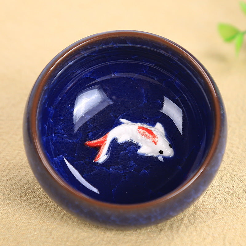 Buddha Stones Cute Koi Fish Ceramic Teacup Kung Fu Tea Cup Bowl 45ml - Dark Blue Koi Fish 6.1cm*3cm*45ml - image 7