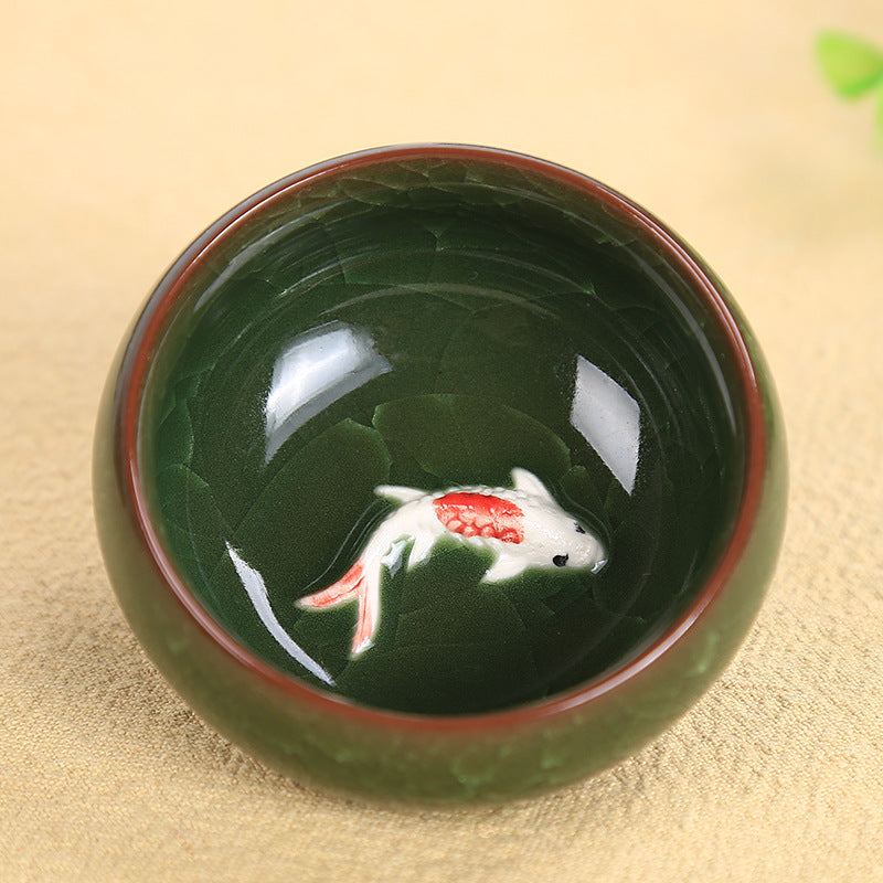Buddha Stones Cute Koi Fish Ceramic Teacup Kung Fu Tea Cup Bowl 45ml - Dark Green Koi Fish 6.1cm*3cm*45ml - image 8