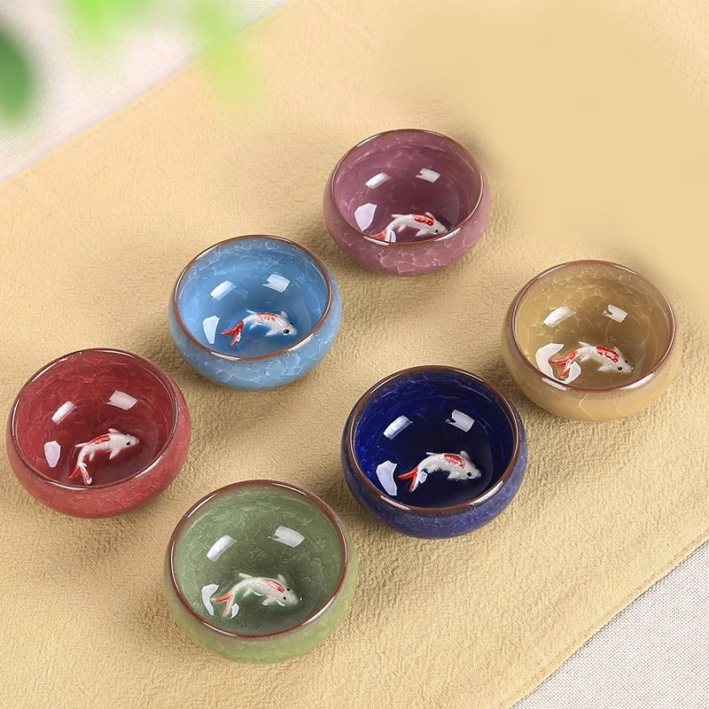 Buddha Stones Cute Koi Fish Ceramic Teacup Kung Fu Tea Cup Bowl 45ml - image 1