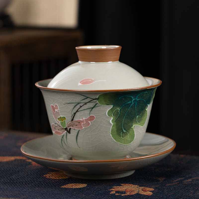 Buddha Stones Lotus Koi Fish Pod Leaf Ceramic Gaiwan Sancai Teacup Kung Fu Tea Cup And Saucer With Lid 140ml - Lotus Pod 11.5cm*9.5cm*140ml - image 3