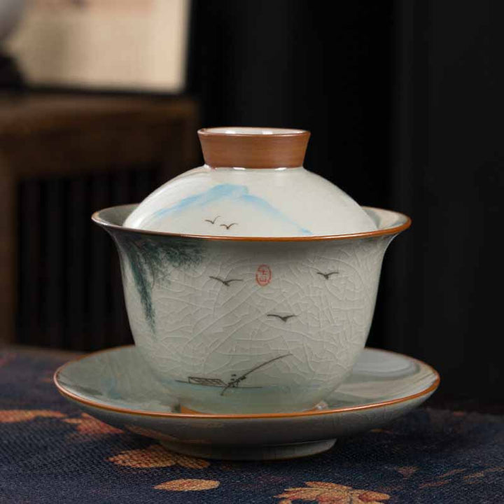 Buddha Stones Lotus Koi Fish Pod Leaf Ceramic Gaiwan Sancai Teacup Kung Fu Tea Cup And Saucer With Lid 140ml - Leaf Boat 11.5cm*9.5cm*140ml - image 20