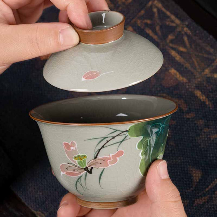 Buddha Stones Lotus Koi Fish Pod Leaf Ceramic Gaiwan Sancai Teacup Kung Fu Tea Cup And Saucer With Lid 140ml - image 6