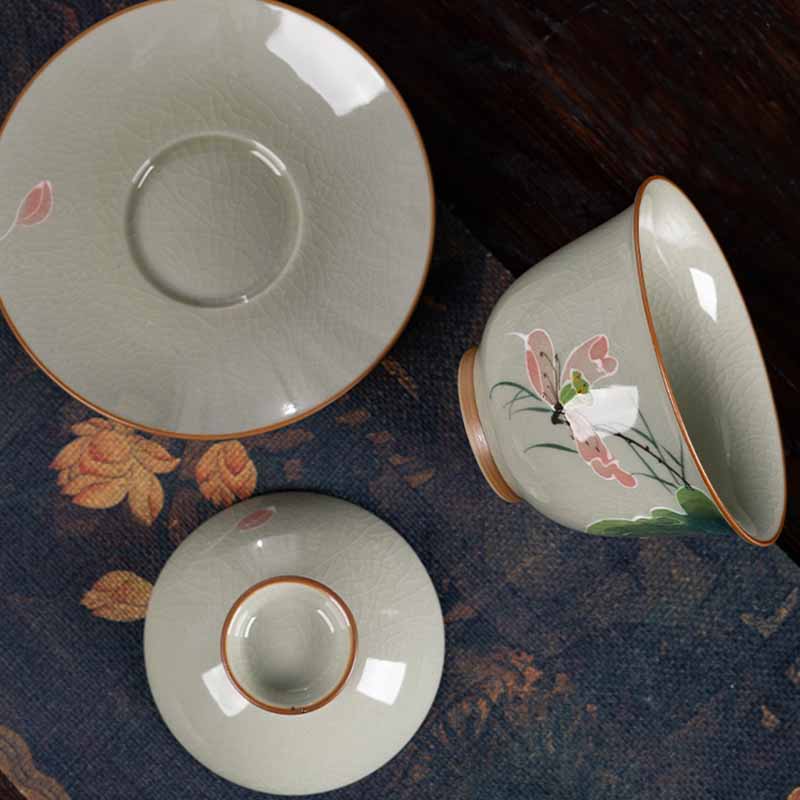 Buddha Stones Lotus Koi Fish Pod Leaf Ceramic Gaiwan Sancai Teacup Kung Fu Tea Cup And Saucer With Lid 140ml - image 14