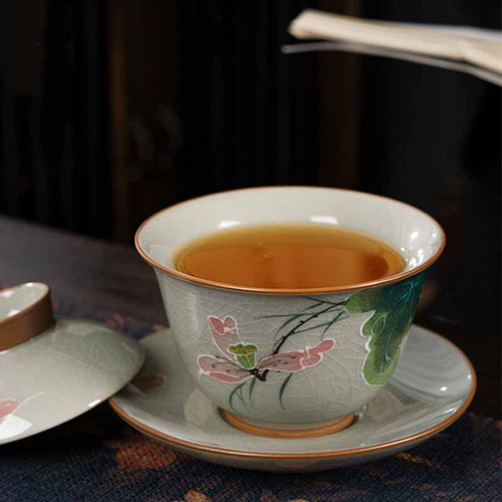 Buddha Stones Lotus Koi Fish Pod Leaf Ceramic Gaiwan Sancai Teacup Kung Fu Tea Cup And Saucer With Lid 140ml - image 12