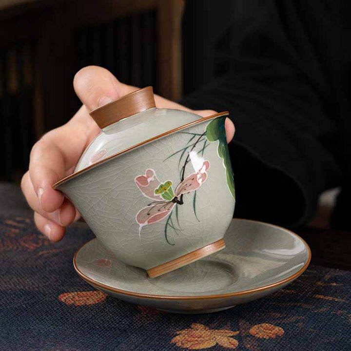 Buddha Stones Lotus Koi Fish Pod Leaf Ceramic Gaiwan Sancai Teacup Kung Fu Tea Cup And Saucer With Lid 140ml - image 5