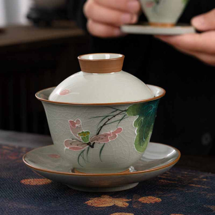 Buddha Stones Lotus Koi Fish Pod Leaf Ceramic Gaiwan Sancai Teacup Kung Fu Tea Cup And Saucer With Lid 140ml - image 4