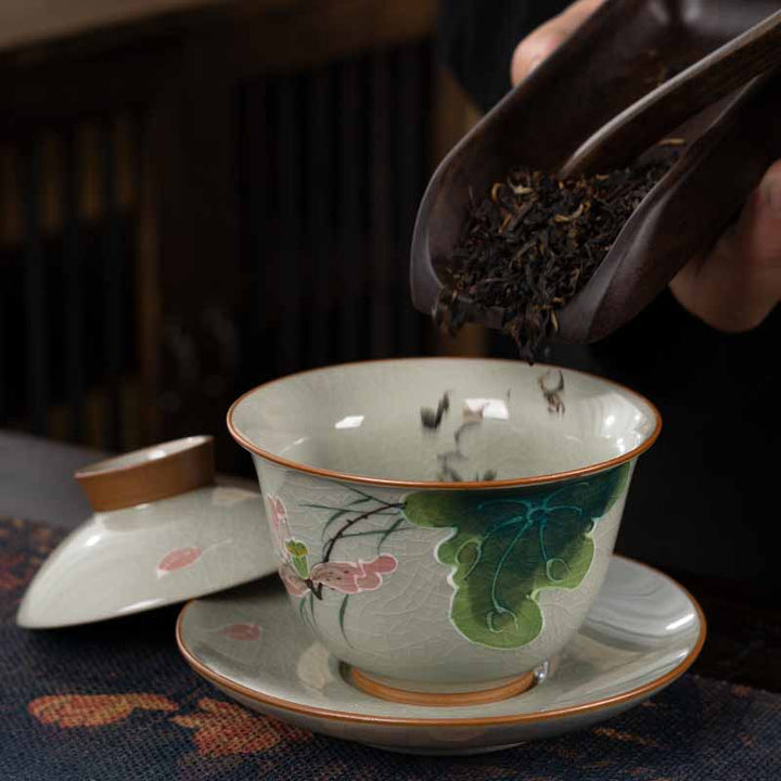 Buddha Stones Lotus Koi Fish Pod Leaf Ceramic Gaiwan Sancai Teacup Kung Fu Tea Cup And Saucer With Lid 140ml - image 11