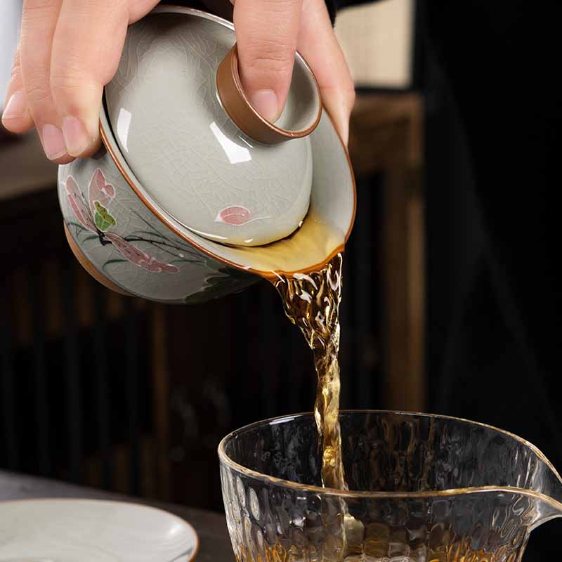 Buddha Stones Lotus Koi Fish Pod Leaf Ceramic Gaiwan Sancai Teacup Kung Fu Tea Cup And Saucer With Lid 140ml - image 15
