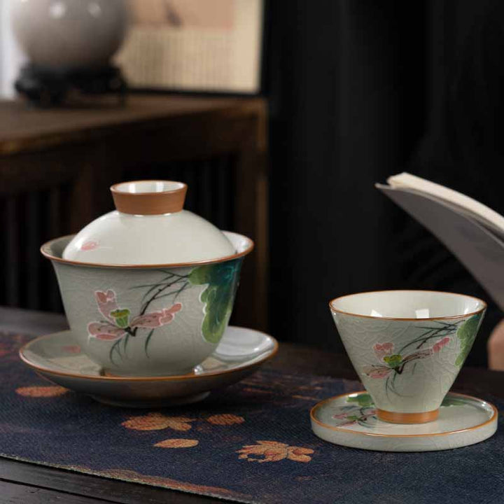 Buddha Stones Lotus Koi Fish Pod Leaf Ceramic Gaiwan Sancai Teacup Kung Fu Tea Cup And Saucer With Lid 140ml - image 16