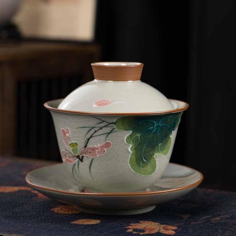 Buddha Stones Lotus Koi Fish Pod Leaf Ceramic Gaiwan Sancai Teacup Kung Fu Tea Cup And Saucer With Lid 140ml - image 10