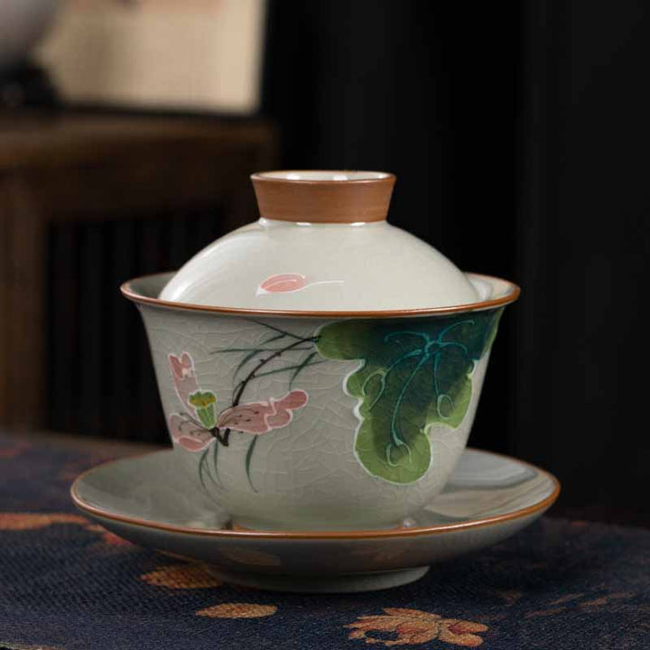 Buddha Stones Lotus Koi Fish Pod Leaf Ceramic Gaiwan Sancai Teacup Kung Fu Tea Cup And Saucer With Lid 140ml - image 10
