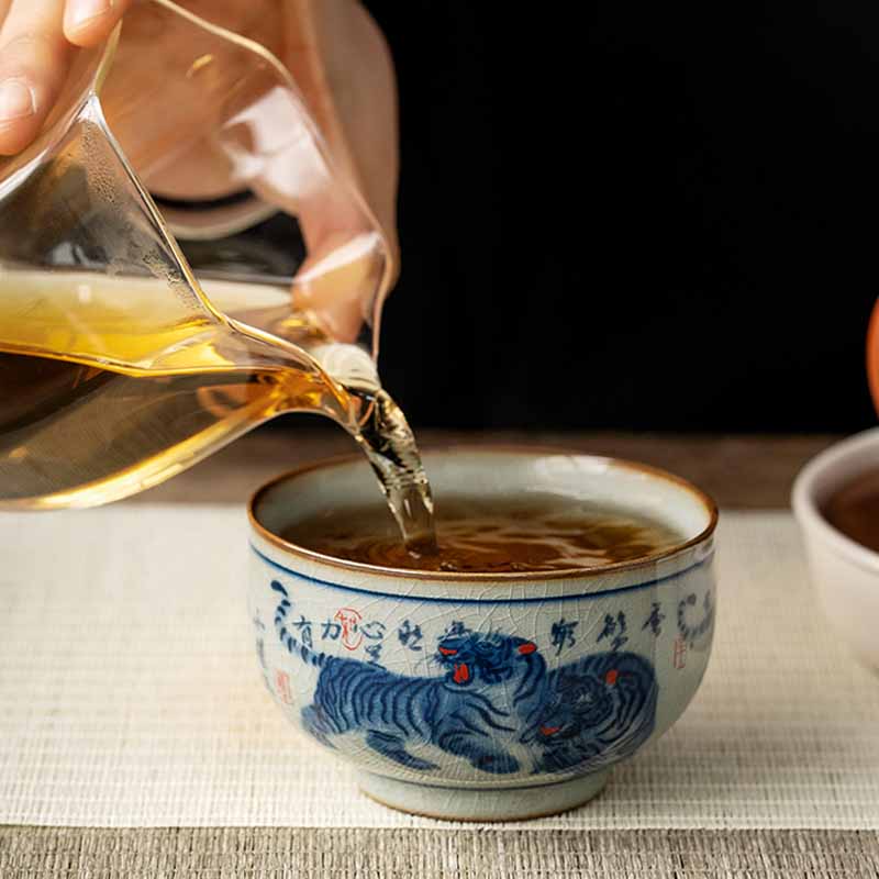 Buddha Stones Jingdezhen Hand Painted Cute Tiger Ceramic Teacup Kung Fu Tea Cup Bowl 140ml - image 3