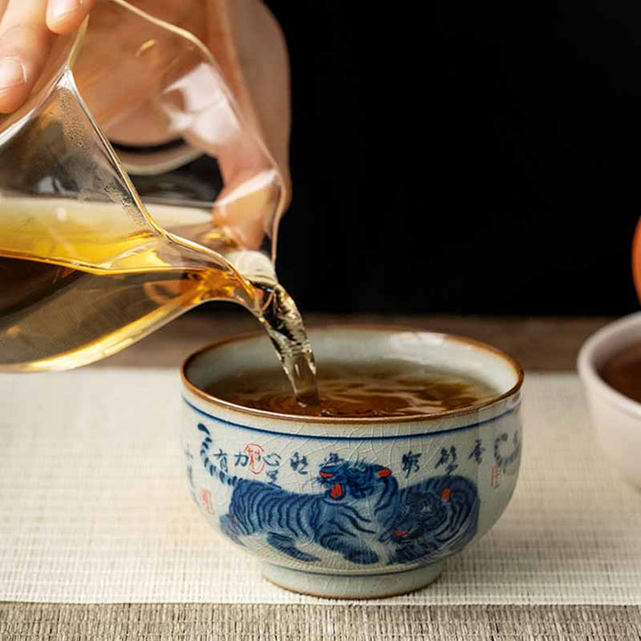 Buddha Stones Jingdezhen Hand Painted Cute Tiger Ceramic Teacup Kung Fu Tea Cup Bowl 140ml - image 3