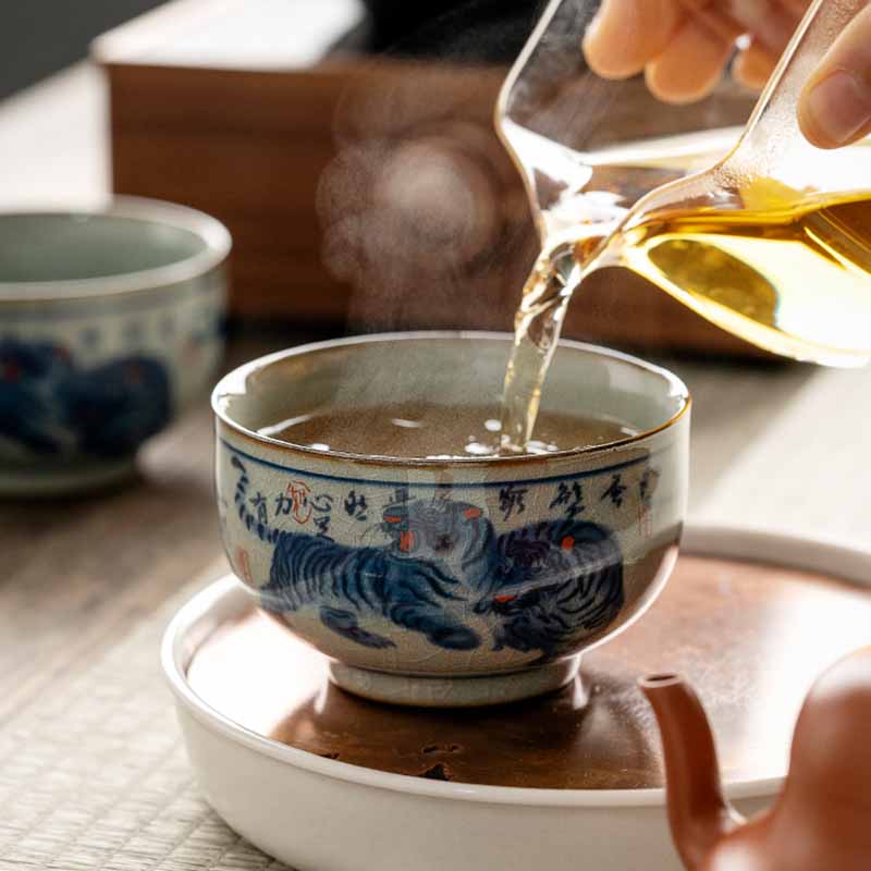 Buddha Stones Jingdezhen Hand Painted Cute Tiger Ceramic Teacup Kung Fu Tea Cup Bowl 140ml - image 2