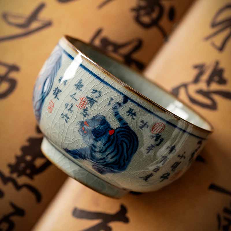 Buddha Stones Jingdezhen Hand Painted Cute Tiger Ceramic Teacup Kung Fu Tea Cup Bowl 140ml - image 5