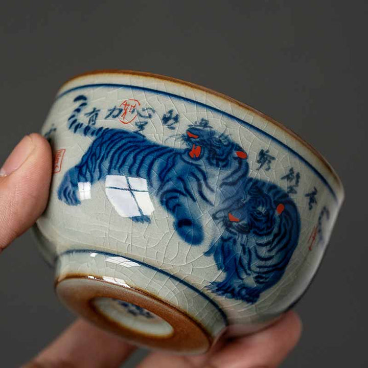 Buddha Stones Jingdezhen Hand Painted Cute Tiger Ceramic Teacup Kung Fu Tea Cup Bowl 140ml - image 4