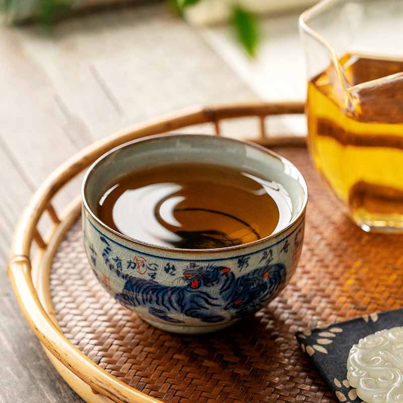 Buddha Stones Jingdezhen Hand Painted Cute Tiger Ceramic Teacup Kung Fu Tea Cup Bowl 140ml - image 12