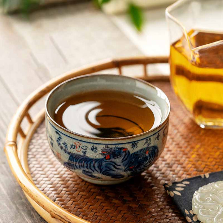 Buddha Stones Jingdezhen Hand Painted Cute Tiger Ceramic Teacup Kung Fu Tea Cup Bowl 140ml - image 12